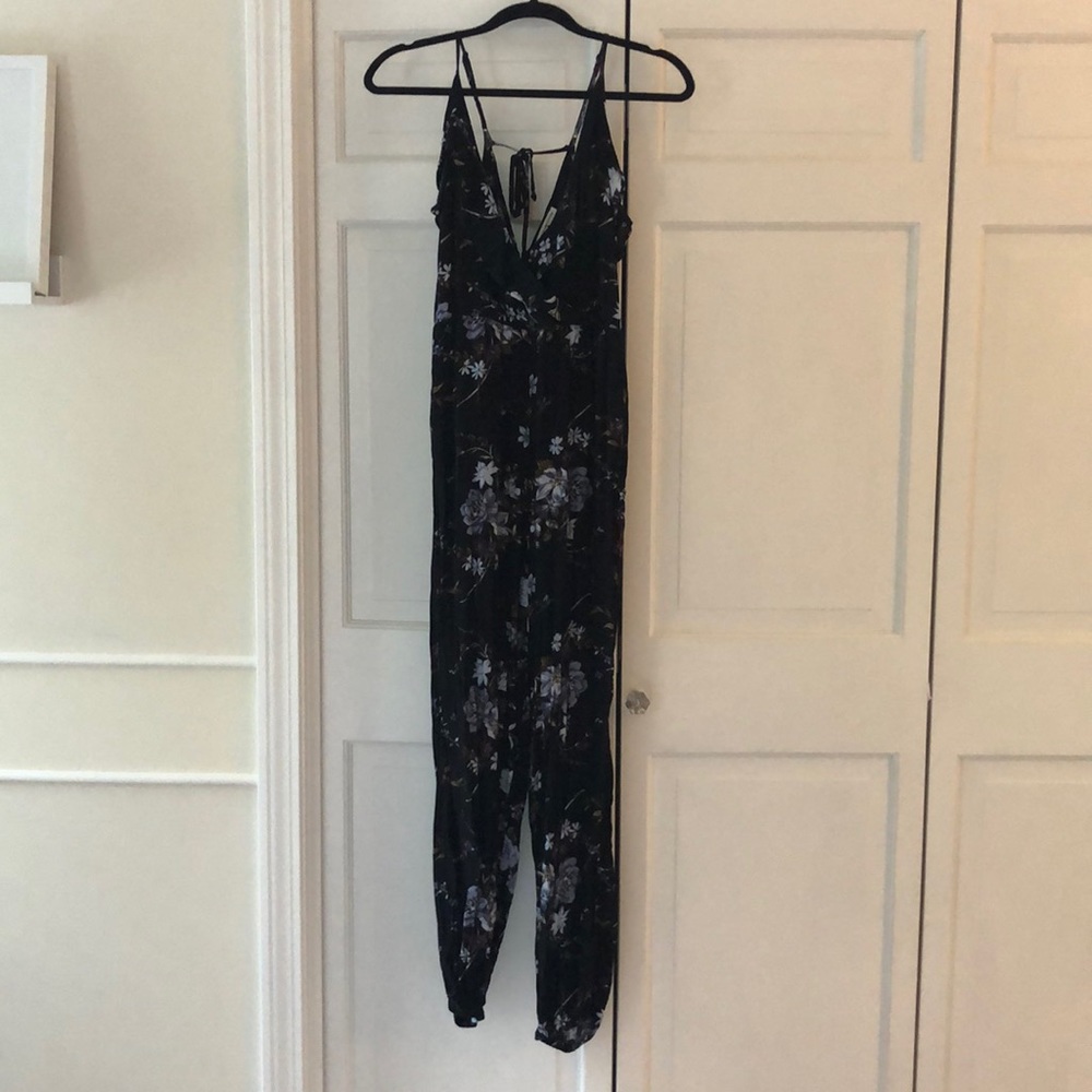 American Eagle Black Floral Jumpsuit